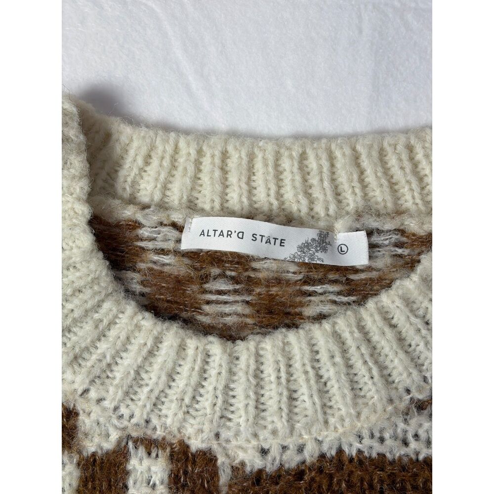 Altar'd State Checkered Striped Colorblock Knit Oversized Sweater Brown Large - Picture 2 of 6